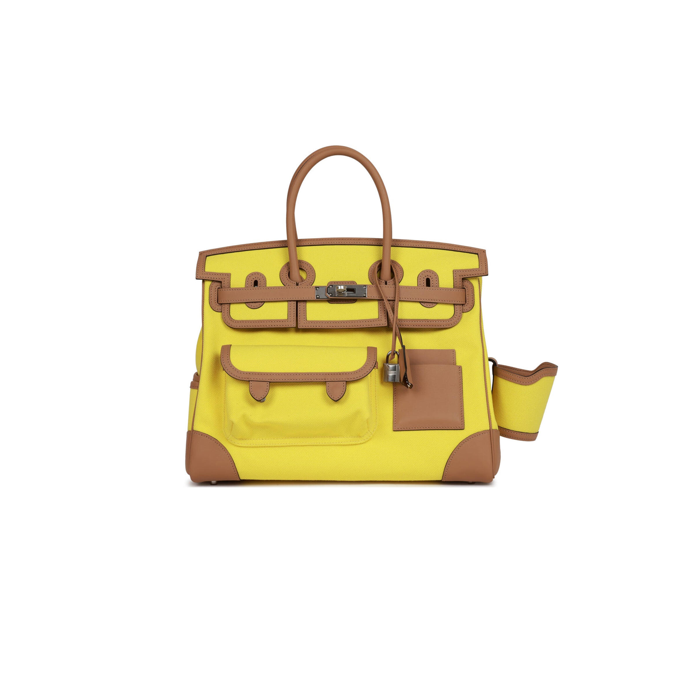 H**me5 master birkin 35 cargo jaune citron toile and chai swift palladium hardware (35*28*18cm)